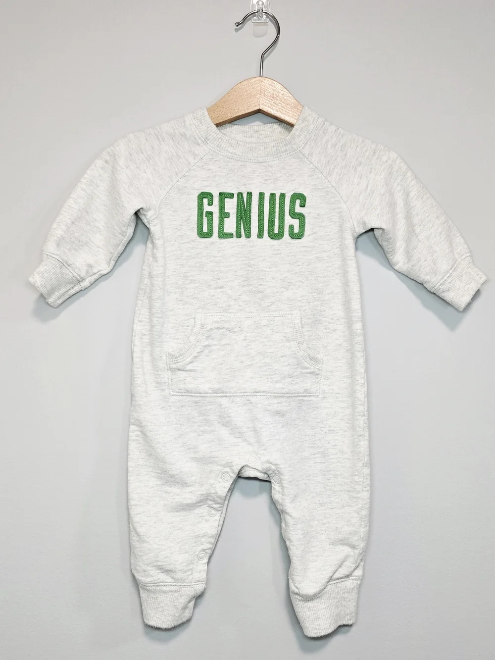 Carter's Light Heather Gray One-Piece Footie with Green 'GENIUS' Lettering